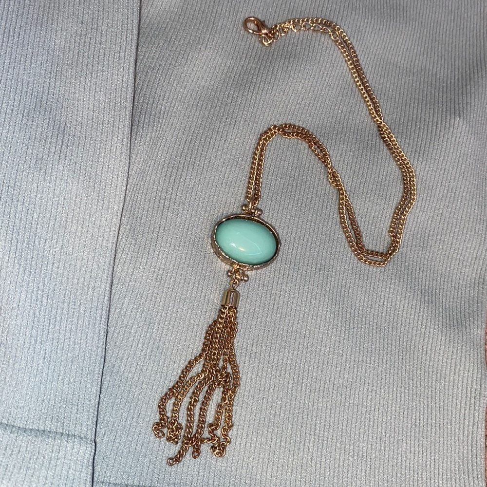 TURQUOISE AND GOLD TASSEL NECKLACE